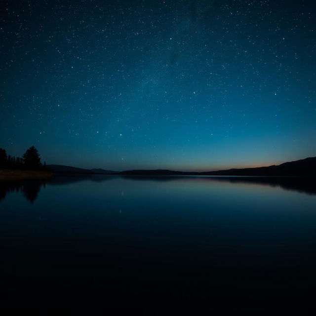 A stunning nighttime scene featuring a shimmering lake reflecting a sky full of constellations