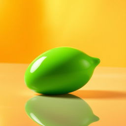A smooth, vibrant green phallic object, featuring a glossy appearance and a slightly curved shape