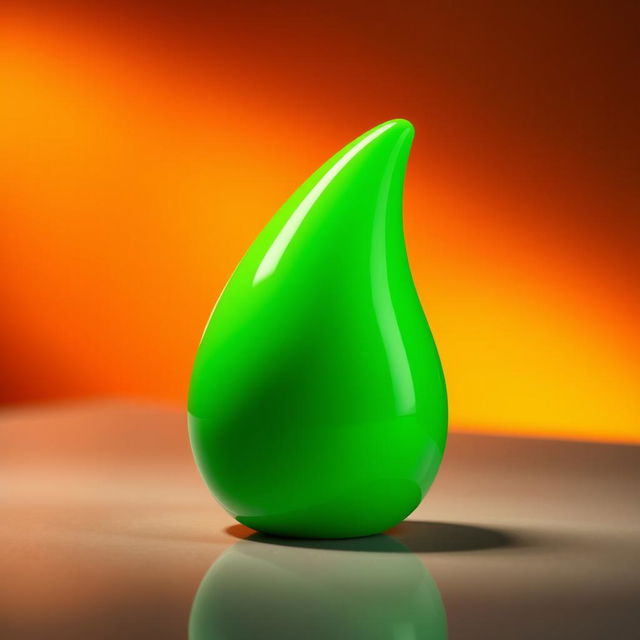 A smooth, vibrant green phallic object, featuring a glossy appearance and a slightly curved shape