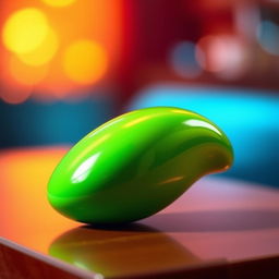 A smooth, vibrant green phallic object, featuring a glossy appearance and a slightly curved shape