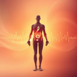 A captivating and artistic representation of a human figure whose heartbeat is visually illustrated as a vibrant waveform