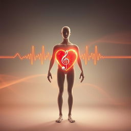 A captivating and artistic representation of a human figure whose heartbeat is visually illustrated as a vibrant waveform