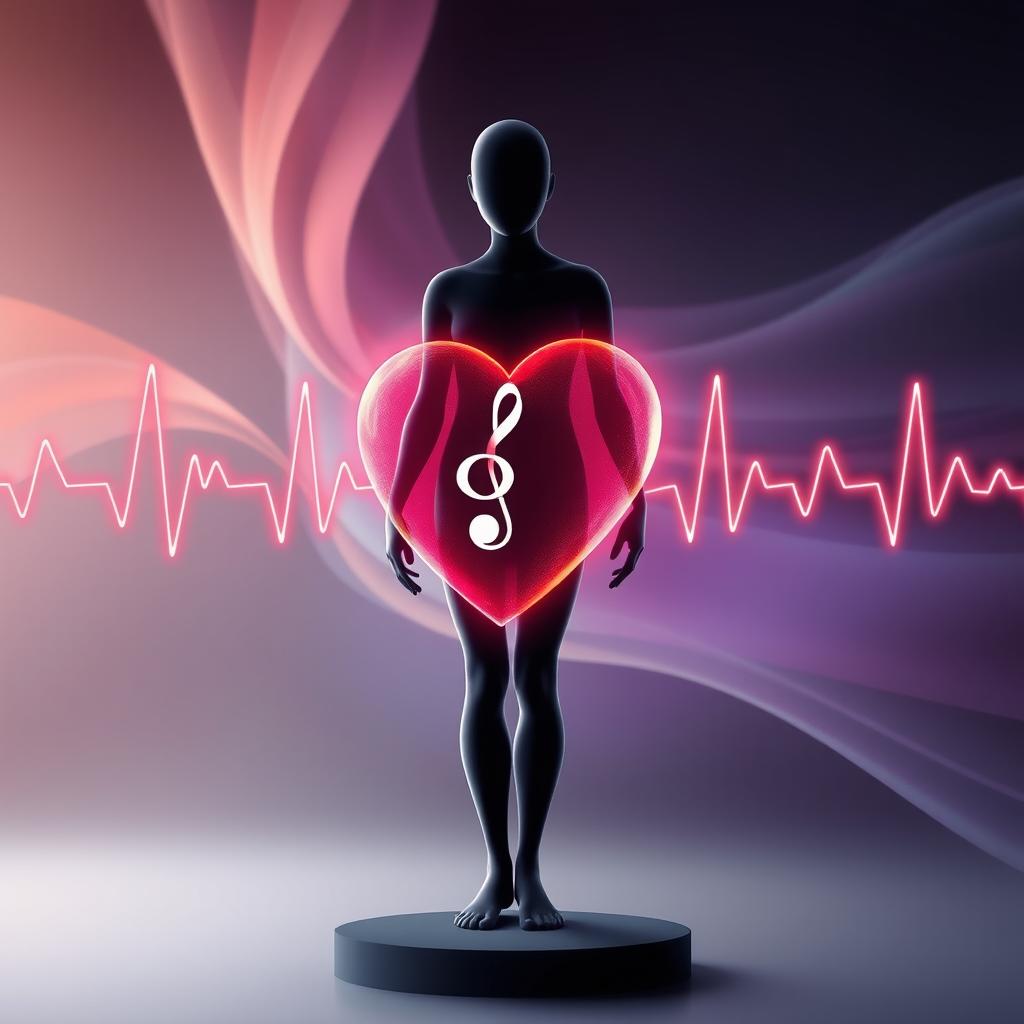 A captivating and artistic representation of a human figure whose heartbeat is visually illustrated as a vibrant waveform