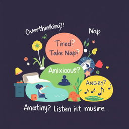 A visually engaging and motivational illustration that creatively incorporates the following phrases: "Overthinking? Write it down