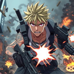 A dynamic and intense scene depicting Sukuna from the anime Jujutsu Kaisen, in a futuristic and detailed setting resembling a Call of Duty game environment