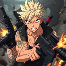 A dynamic and intense scene depicting Sukuna from the anime Jujutsu Kaisen, in a futuristic and detailed setting resembling a Call of Duty game environment