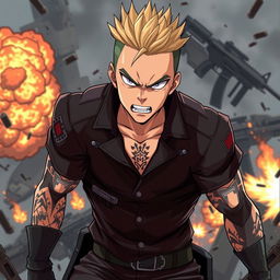 An illustration of Sukuna from the anime Jujutsu Kaisen, styled in an anime art style reminiscent of Call of Duty gameplay
