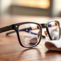 A close-up image of a pair of stylish glasses frames, showcasing the details of the frames