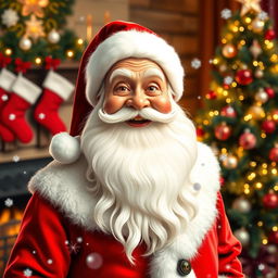 A jolly Santa Claus with a long white beard, wearing a classic red and white suit