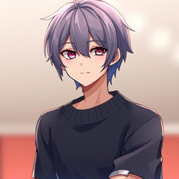 A male anime character with emo hairstyle covering his eyes, featuring hair in color #5831c0