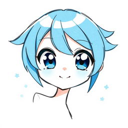 A vibrant blue anime-inspired hand-drawn profile picture featuring a stylized character with large expressive eyes and unique hair, incorporating shades of blue and complementary colors