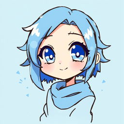 A vibrant blue anime-inspired hand-drawn profile picture featuring a stylized character with large expressive eyes and unique hair, incorporating shades of blue and complementary colors