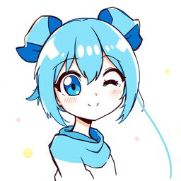 A vibrant blue anime-inspired hand-drawn profile picture featuring a stylized character with large expressive eyes and unique hair, incorporating shades of blue and complementary colors