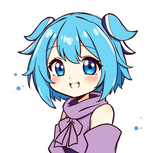 A vibrant blue anime-inspired hand-drawn profile picture featuring a stylized character with large expressive eyes and unique hair, incorporating shades of blue and complementary colors