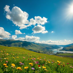 A bright and professionally taken photo of a scenic landscape during a sunny day