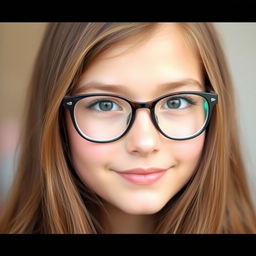 A portrait of a girl with beautiful hair cascading around her neck, wearing two stylish glasses