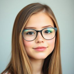 A portrait of a girl with beautiful hair cascading around her neck, wearing two stylish glasses