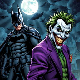 A dynamic scene featuring a powerful and intense combination of Batman and the Joker