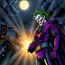 A dynamic scene featuring a powerful and intense combination of Batman and the Joker