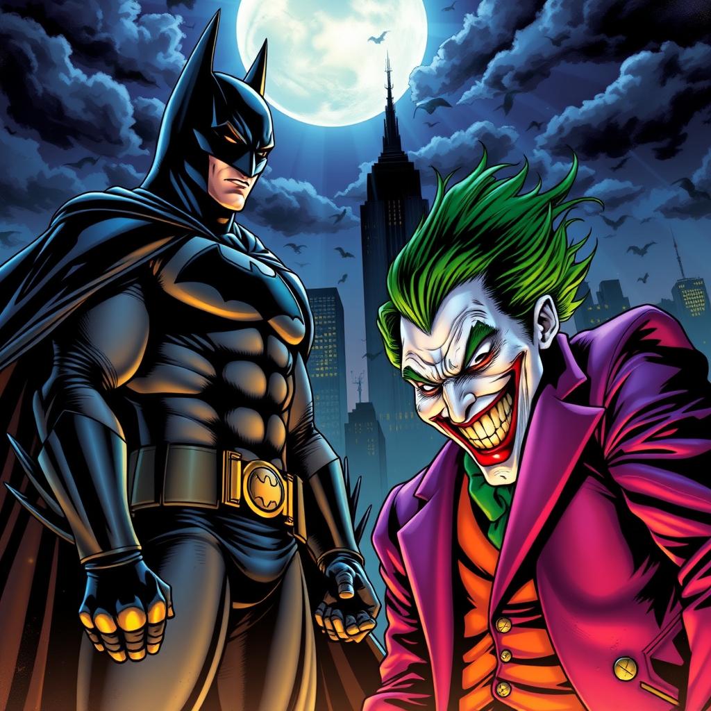 A dynamic scene featuring a powerful and intense combination of Batman and the Joker