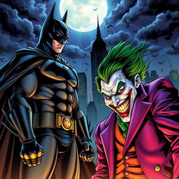 A dynamic scene featuring a powerful and intense combination of Batman and the Joker