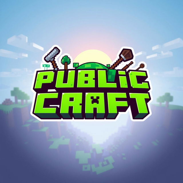 A vibrant and engaging logo designed for a Minecraft server called 'Public Craft'