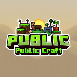 A colorful and dynamic logo designed for a Minecraft server named 'Public Craft'