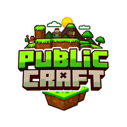 A colorful and dynamic logo designed for a Minecraft server named 'Public Craft'