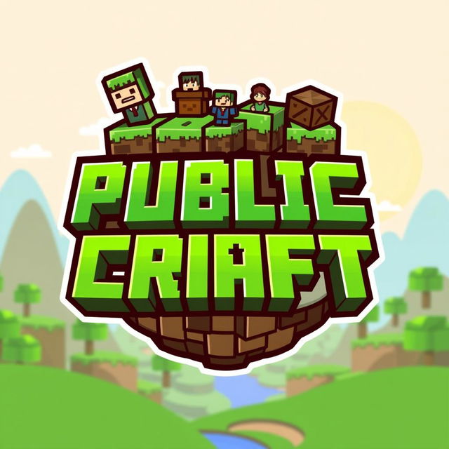 A colorful and dynamic logo designed for a Minecraft server named 'Public Craft'