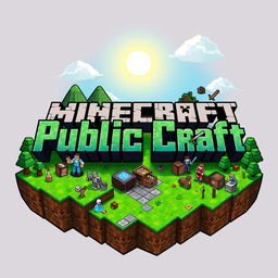 An intricately detailed and visually captivating logo for a Minecraft server named 'Public Craft'