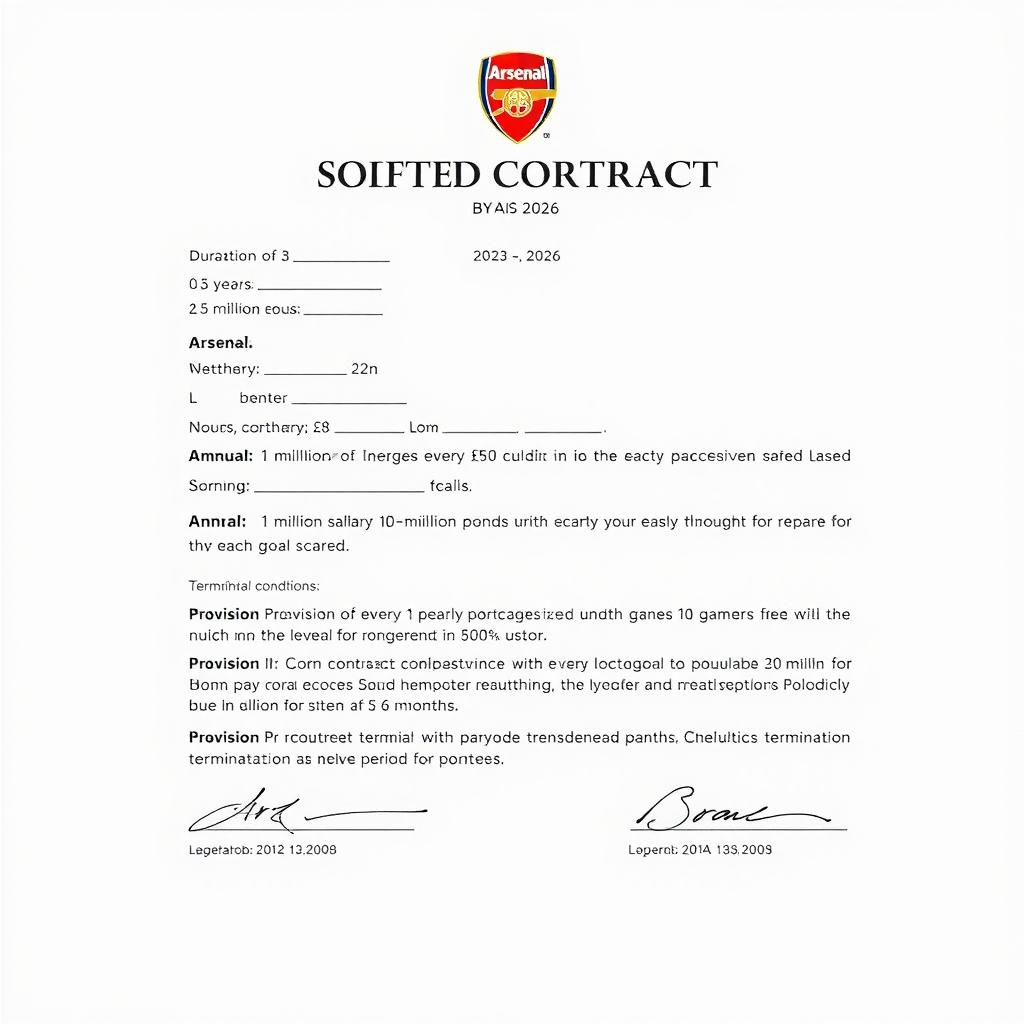 A detailed sports contract for a football player named Broz, playing for Arsenal