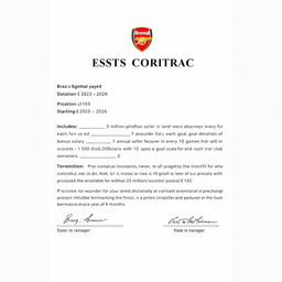 A detailed sports contract for a football player named Broz, playing for Arsenal