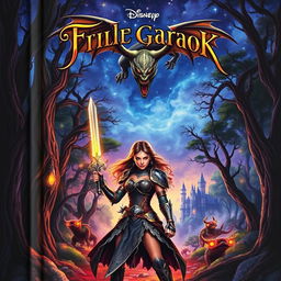 A captivating fantasy book cover featuring a mystical forest filled with ancient, towering trees and glowing magical creatures