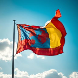 A vibrant scene of a flag waving in the wind, capturing the dynamic movement of the fabric as it flutters joyfully