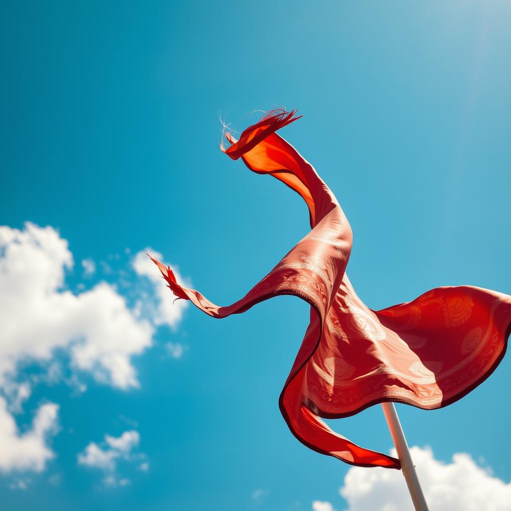 A vibrant scene of a flag waving in the wind, capturing the dynamic movement of the fabric as it flutters joyfully