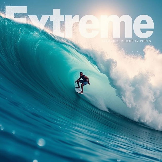 A dynamic scene of a surfer skillfully riding a massive wave, showcasing an exhilarating moment in action sports