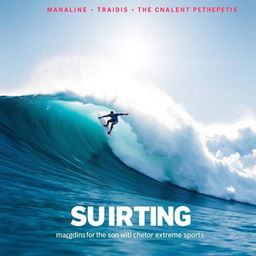 A dynamic scene of a surfer skillfully riding a massive wave, showcasing an exhilarating moment in action sports