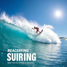 A dynamic scene of a surfer skillfully riding a massive wave, showcasing an exhilarating moment in action sports