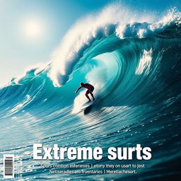 A dynamic scene of a surfer skillfully riding a massive wave, showcasing an exhilarating moment in action sports