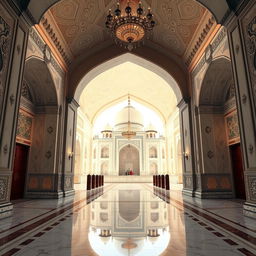 An exquisite interior view of the Taj Mahal, featuring elegant marble inlays and intricate carvings