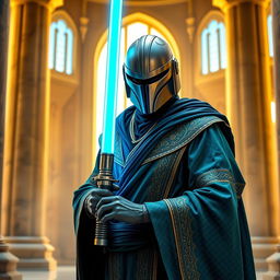A fierce Jedi Temple Guard standing in a majestic temple