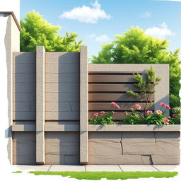 A detailed architectural illustration of a compound wall elevation design featuring elegant grooves