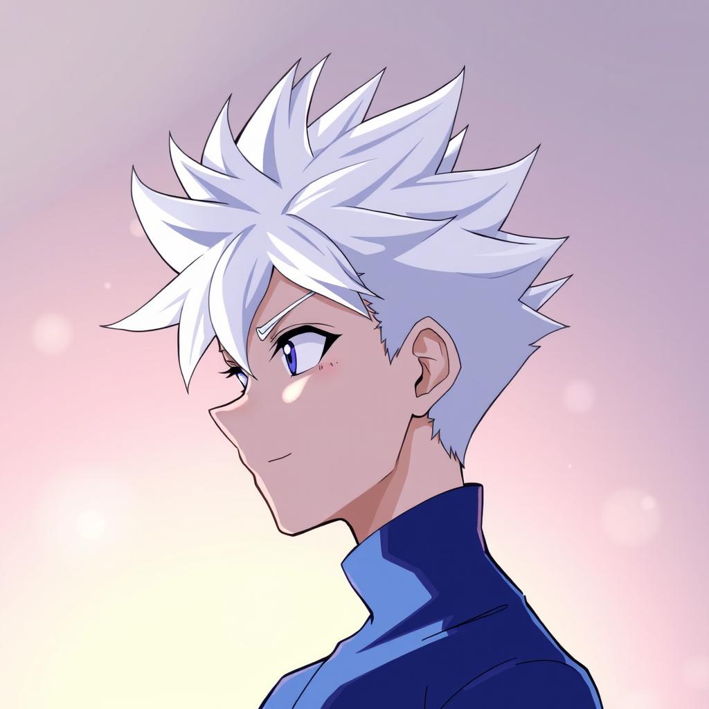 An anime boy profile picture featuring spiky white hair reminiscent of Killua's, styled with a dynamic flair