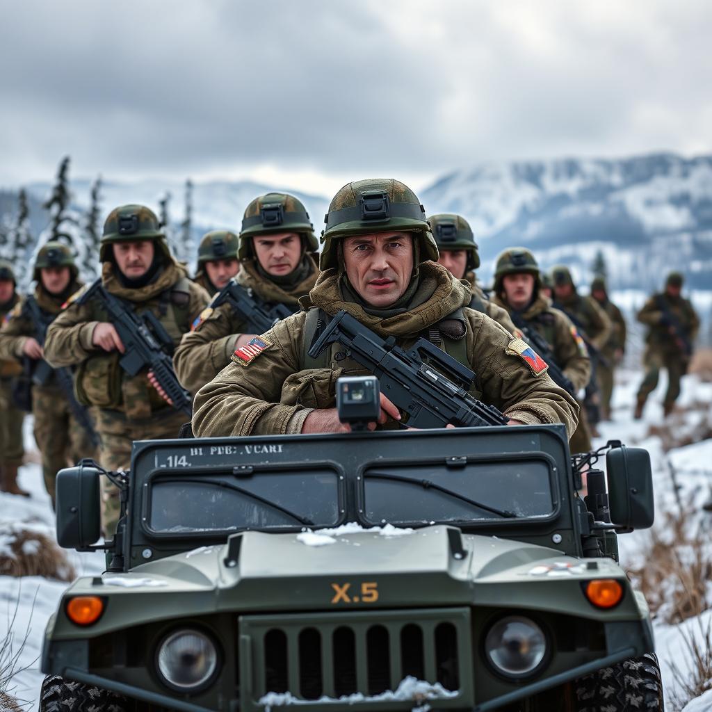 A powerful scene depicting a Russian army unit in the field