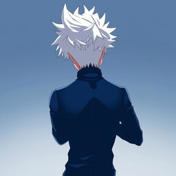 An anime boy character viewed from the back, featuring spiky white hair similar to Killua Zoldyck from Hunter x Hunter