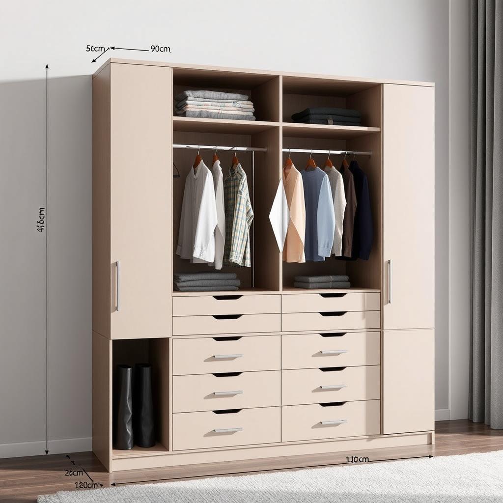 A modern wardrobe cabinet designed for clothes storage