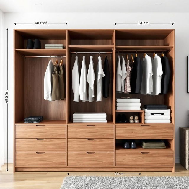 A modern wardrobe cabinet designed for clothes storage