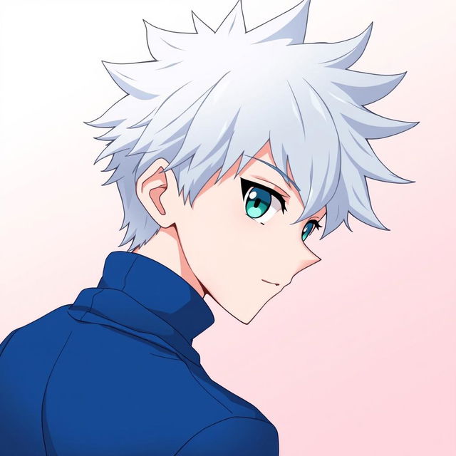 An anime boy character depicted from the back, featuring spiky white hair inspired by Killua Zoldyck from Hunter x Hunter