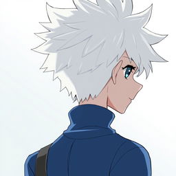 An anime boy character depicted from the back, featuring spiky white hair inspired by Killua Zoldyck from Hunter x Hunter