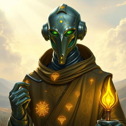 A detailed portrait of a Warforged Envoy Cleric character from Dungeons and Dragons